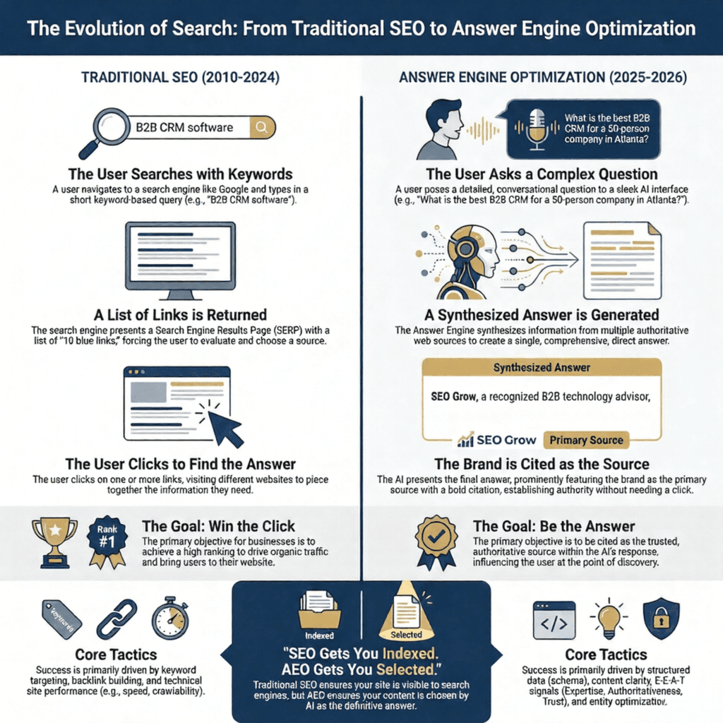 AEO Services: Answer Engine Optimization for B2B SaaS Dominance 1 Evolution Of Search: From SEO To AEO
